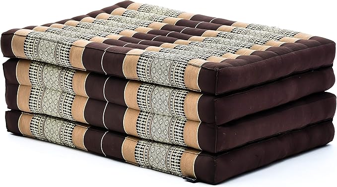 Leewadee Trifold Mattress Standard – Comfortable Thai Massage Pad, Foldable Floor Mattress Filled with Kapok, Perfect to Use as a Sleeping Mat 79 x 28 inches, Brown