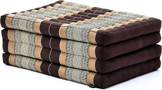 Leewadee Trifold Mattress Standard – Comfortable Thai Massage Pad, Foldable Floor Mattress Filled with Kapok, Perfect to Use as a Sleeping Mat 79 x 28 inches, Brown