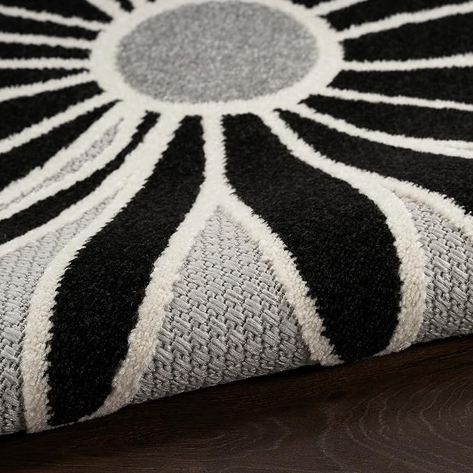 Nourison Home Aloha Black White 5'3" x 7'5" Area Rug - Easy Clean, Non Shedding, Bed Room, Living Room, Dining Room, Kitchen (5' x 8')