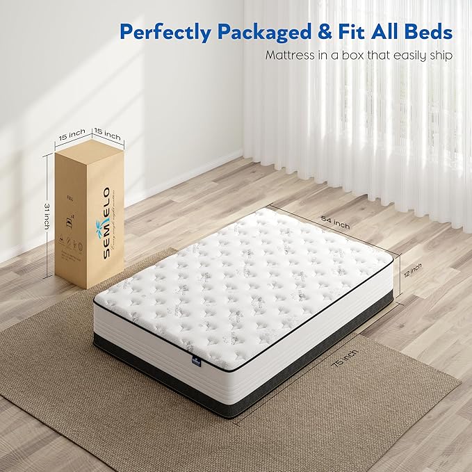 Full Size Mattress, 12 Inch Full Mattress in a Box, Hybrid Mattress with Memory Foam and Pocketed Coils for Breathable and Durable Support, CertiPUR-US Certified