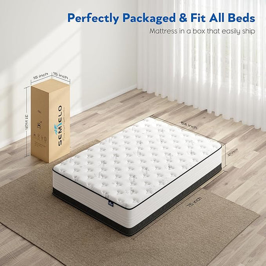 Full Size Mattress, 12 Inch Full Mattress in a Box, Hybrid Mattress with Memory Foam and Pocketed Coils for Breathable and Durable Support, CertiPUR-US Certified