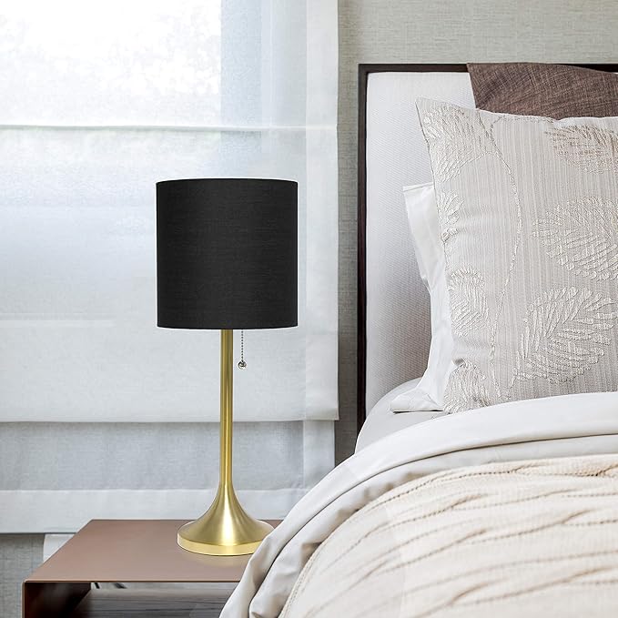 Simple Designs LT1076-GDB Tapered Fabric Drum Shade Table Lamp, Gold and Black, Gold/Black, 8 x 8 x 21