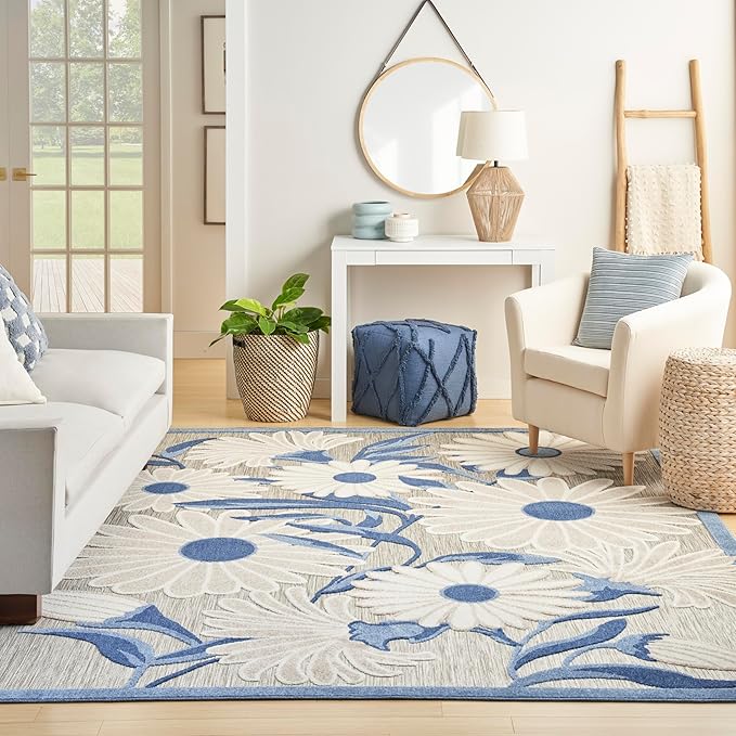 Nourison Home Aloha Blue Grey 7'10" x 10'6" Area Rug - Easy Clean, Non Shedding, Bed Room, Living Room, Dining Room, Kitchen (8' x 11')