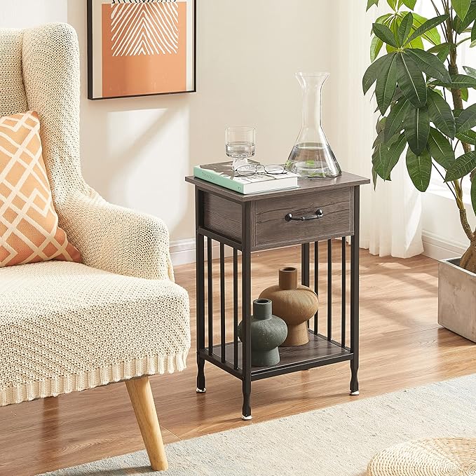 VECELO Night Stand Set 2 with Drawer and Storage Shelf,15.7x11.8x23.6 inches Bedside Table End Table,Wood Nightstands for Bedroom, Living Room,Sofa,Gray,2 Sets