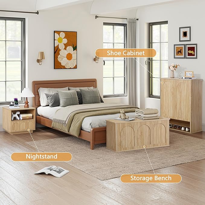 Small Nightstand with Charging Station, Accent Bedside Nightstand with Drawer, Mid Century Modern Bedroom Side Bed Table with Storage for Dorm, Living Room, Couch Sofa Chair, Office - Natural