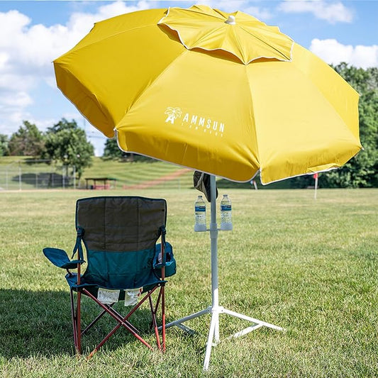AMMSUN Shade Umbrella, Premium Portable Umbrella with Stand, 6.5ft Lightweight Free Standing Canopy for Sporting Games, Adjustable Instant Sun Protection and Easy to Carry, Yellow