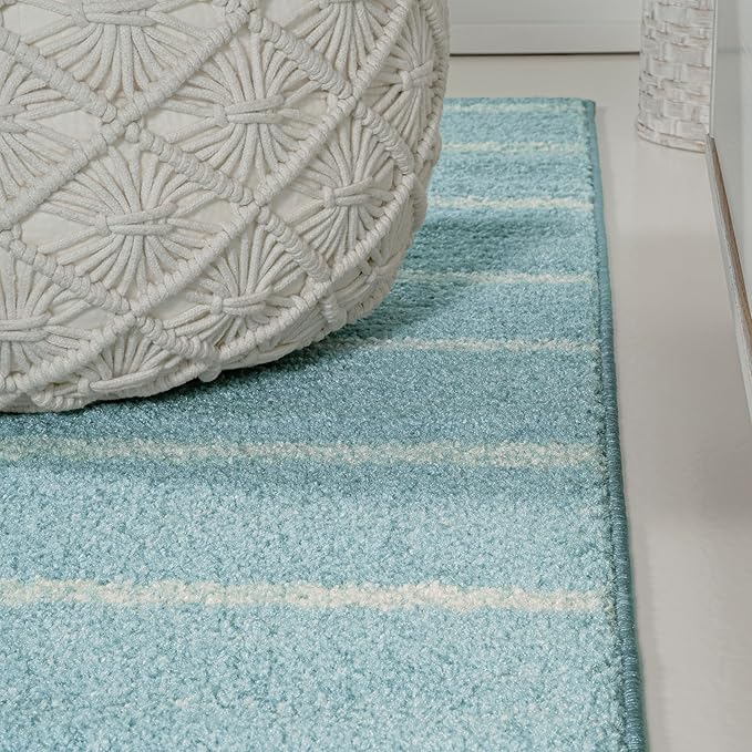 JONATHAN Y Williamsburg Minimalist Stripe Turquoise/Cream Indoor Area Rug, 4x6, Contemporary, Modern, Easy-Cleaning for Living Room, Bedroom, Kitchen, Pet Friendly, Non-Shedding (MOH201B-4)
