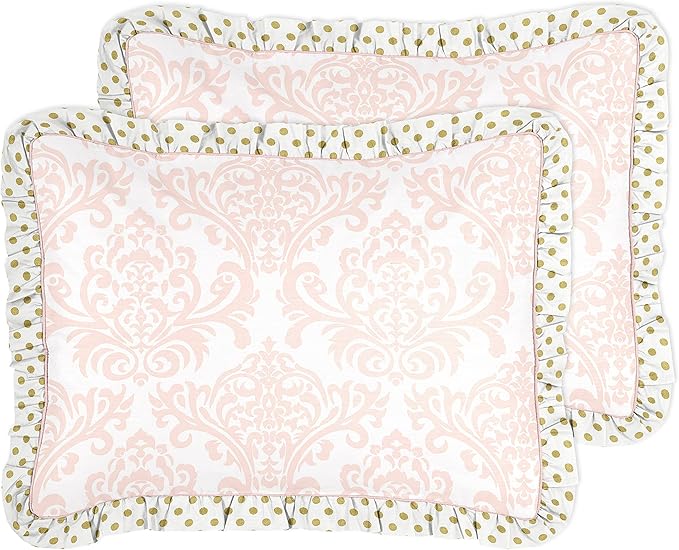 Sweet Jojo Designs Blush Pink White Damask and Gold Polka Dot Amelia 3 Piece Girls Full/Queen Childrens Bedding Set