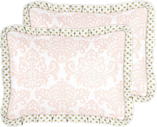 Sweet Jojo Designs Blush Pink White Damask and Gold Polka Dot Amelia 3 Piece Girls Full/Queen Childrens Bedding Set