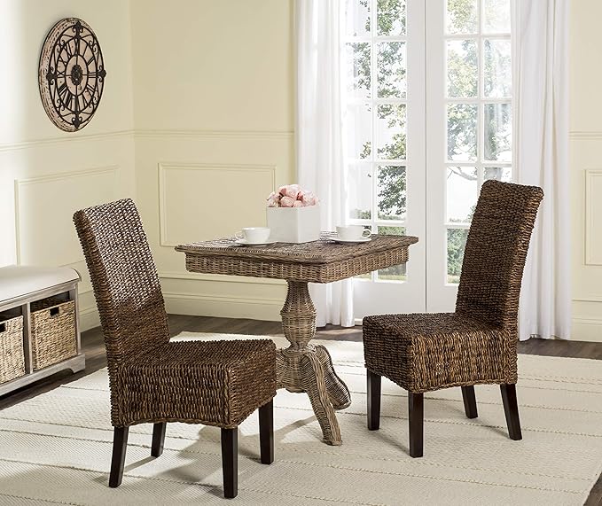 Safavieh Home Collection Avita Brown Wicker Dining Chair (Set of 2), 18"