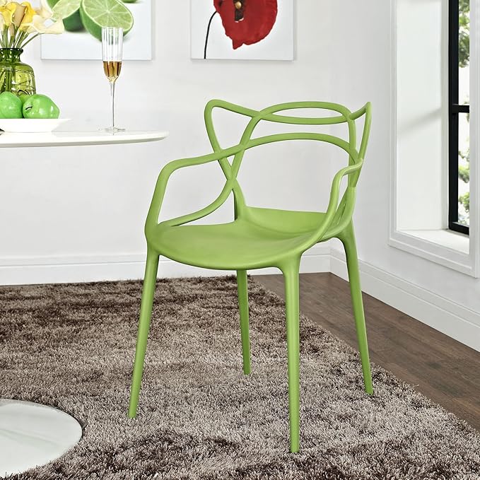 Modway Entangled Modern Molded Plastic Kitchen and Dining Room Arm Chair in Green - Fully Assembled