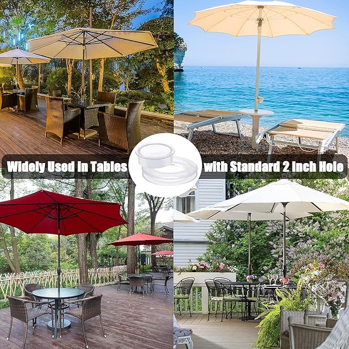 2Pcs Clear Standard Size Silicone Umbrella Hole Ring Plug and Cap Set for Glass Outdoors Patio Table Deck Yard 2 Inch Patio Table Umbrella Hole Ring and Cap Set Clear Patio Table Umbrellas and Shade