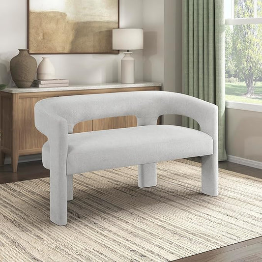 Lexicon 54.5 Inch Modern Curved Boucle Upholstered Dining Bench, Open Back Design, Soft Contemporary Accent Bench for Dining Room/Entryway, No Assembly Required, Light Grey