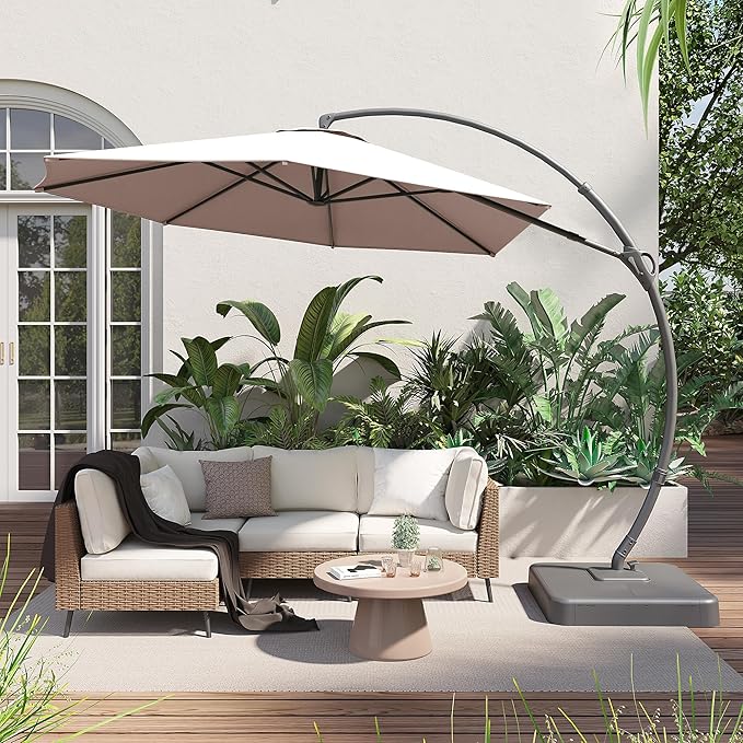LAUSAINT HOME Outdoor Patio Umbrella with Base included, Deluxe Curvy Cantilever Umbrella Heavy Duty Offset Hanging Umbrella
