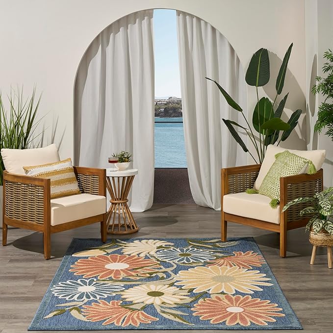 Nourison Home Aloha Blue Sage 5'3" x 7'5" Area Rug - Easy Clean, Non Shedding, Bed Room, Living Room, Dining Room, Kitchen (5' x 8')