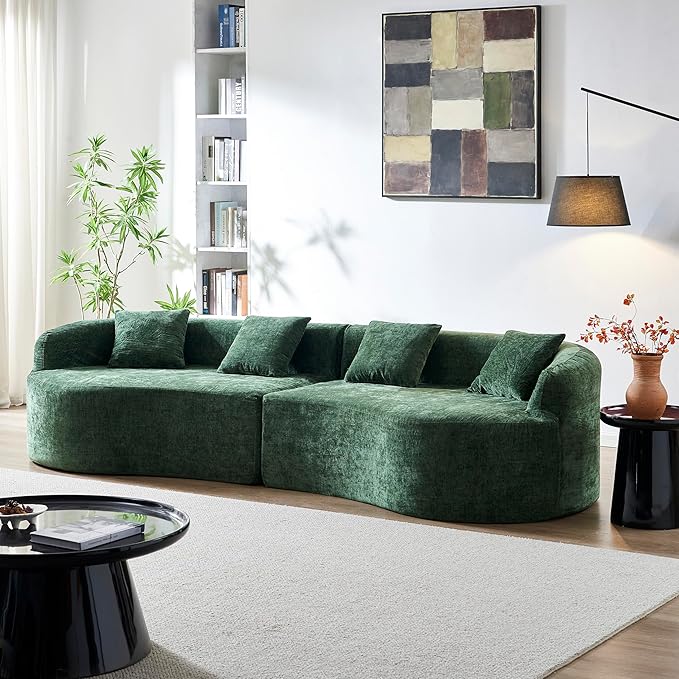 111" Curved Modular Sectional Sofa Couch, Deep Seat Boneless Cloud Couch with 4 Pillows, High Density Foam Floor Lounge Sofa for Living Room, Apartment,Premium Chenille Fabric | Breathable material, Softness