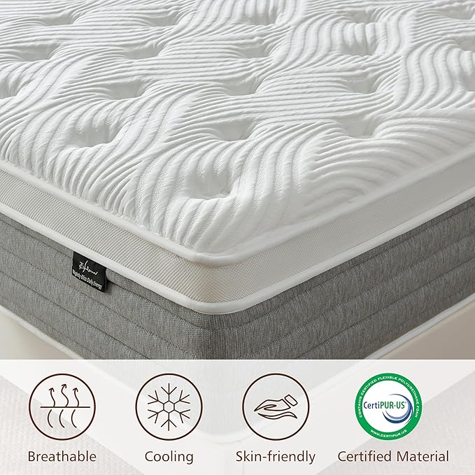 Queen Mattress, 14 Inch Queen Mattress for Medium Firm, Individual Pocketed Springs for Pressure Relief & Low Motion Transfer, CertiPUR-US Certified