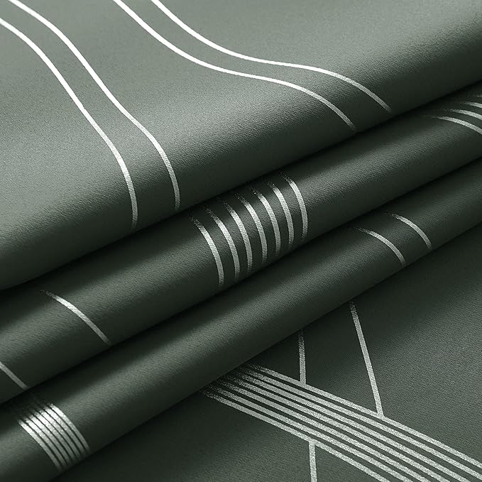 NICETOWN Blackout Curtains 84 inch Length 2 Panels Set, Dark Mallard, 52" x 84", Noise Reducing Thermal Insulated Wave Line Foil Print Design Blackout Curtains for Hall Closet Villa Door