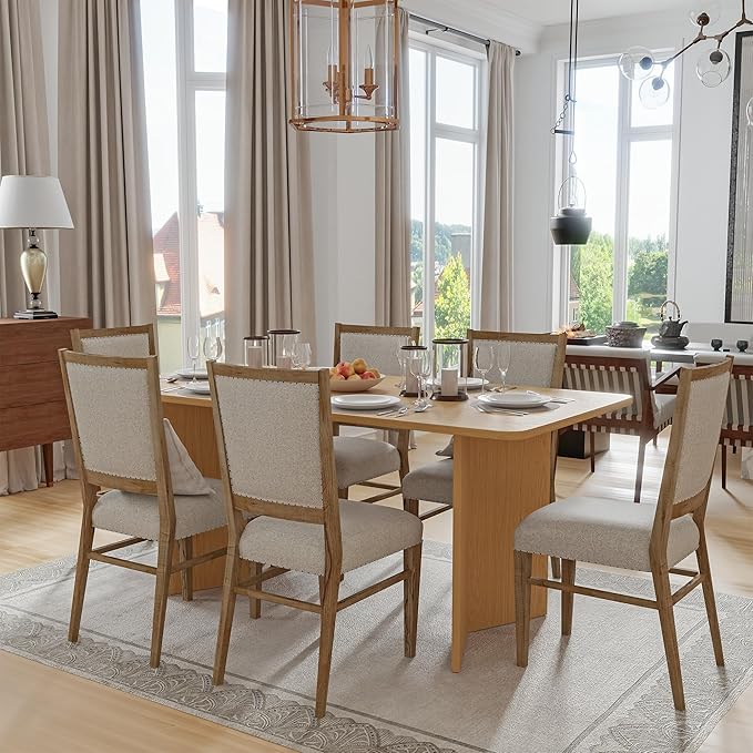Casaphoria 67" Dining Table for 6, Wood Kitchen Table with Scratch-Resistant Top & V-Shaped Base, Modern Farmhouse Rectangular Dining Table for Living Room, Kitchen, Easy Assembly, Natural Wood
