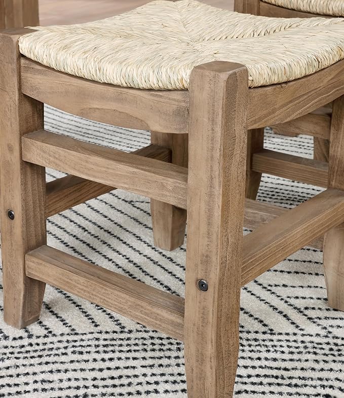 Alaterre Furniture Newport Kitchen Table Collection – Rustic Industrial 6-Piece Dining Set – Includes Kitchen Table with Faux Concrete Top, 4 Rush-Seat Stools & Side Buffet Console for Small Spaces
