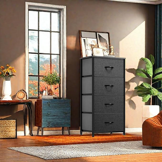 YITAHOME Dresser with 4 Drawers - Fabric Storage Tower, Organizer Unit for Bedroom, Hallway, Closets - Sturdy Steel Frame, Wooden Top & Easy Pull Fabric Bins