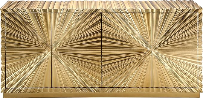 Meridian Furniture Golda Collection Modern | Contemporary Gold Leaf Sideboard/Buffet with Intricate Hand Carved Starburst Design, 66" W x 18" D x 31" H