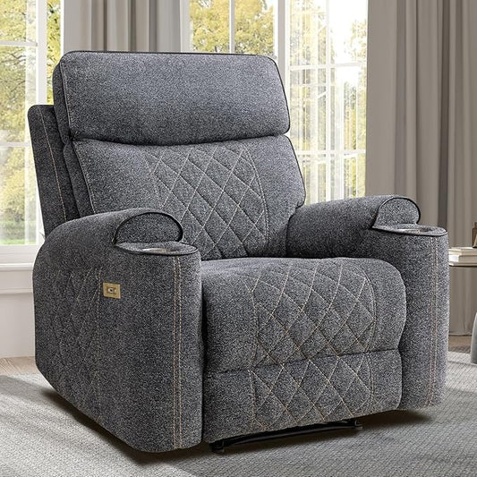 EBELLO Power Recliner Chair, Electric Fabric Reclining Sofa with Cup Holders, USB Charging Ports, for Living Room, Bedroom and Meeting Room, Grey