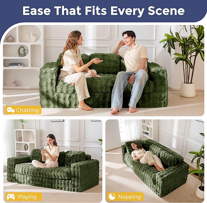 MAXYOYO 3 Seater Sofa for Living Room, Tufted Boneless Couch Bubbled Sofa Couch, Comfy Bean Bag Chair for Bedroom Apartment, No Assembly Needed