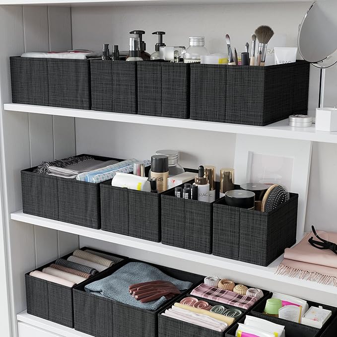 NEATERIZE Drawer Organizer Clothes Set of 12 Black - Dresser Organizer For Nursery, Bedroom, Closet