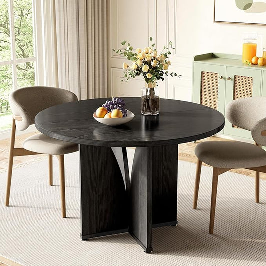 LITTLE TREE 39-Inch Dining Table for 4, Rustic Kitchen Table, Round Dining Table with X-Shaped Stable Pedestal, Farmhouse Dinner Table for Dining Room, Living Room