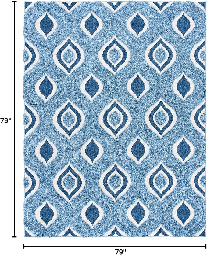 SAFAVIEH Florida Shag Collection Area Rug - 6'7" Square, Blue & Ivory, Modern Ogee Design, Non-Shedding & Easy Care, 1.2-inch Thick Ideal for High Traffic Areas in Living Room, Bedroom (SG461-6012)