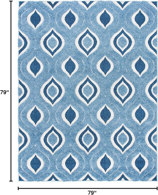 SAFAVIEH Florida Shag Collection Area Rug - 6'7" Square, Blue & Ivory, Modern Ogee Design, Non-Shedding & Easy Care, 1.2-inch Thick Ideal for High Traffic Areas in Living Room, Bedroom (SG461-6012)
