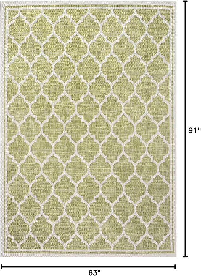 JONATHAN Y Moroccan Trellis Indoor Outdoor Area Rug 5X8 Green/Cream, Trebol Textured Weave for Backyard, Patio, Porch, Easy-Cleaning, High Traffic, Pet-Friendly, Non-Shedding (SMB109G-5)