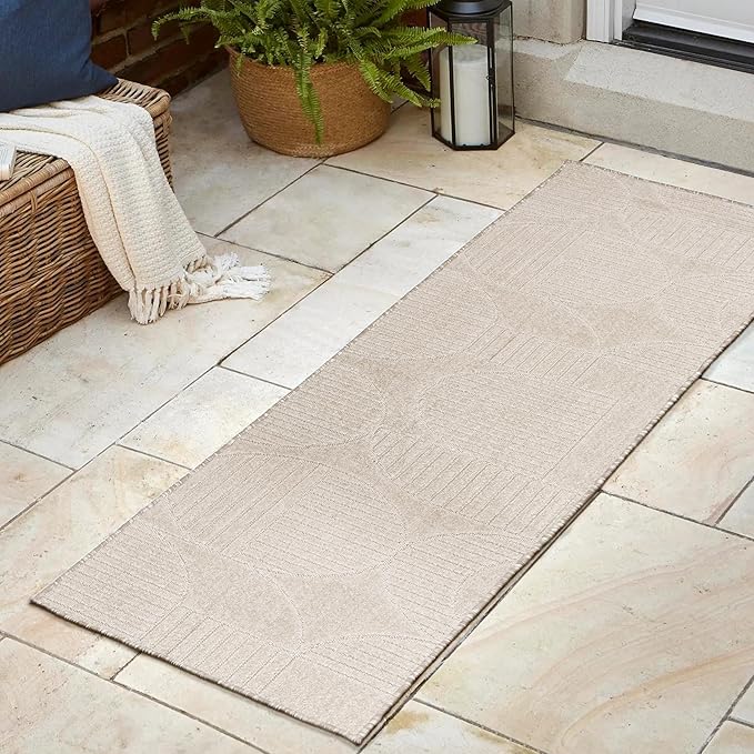 JONATHAN Y Nordby High-Low Arch Striped Ivory/Cream Indoor/Outdoor Runner Rug, 2x8, Modern, Contemporary, Geometric, Bohemian,Bedroom,Kitchen,Living Room,Non Shedding (SCN104B-28)