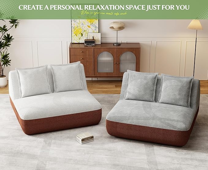 Hobestluk Small Couches for Small Spaces,42” Mini Loveseat Sofa 2-Seater Armless Sofa Chair with Side Pocket for Living Room,Bedroom,Dorm,Office (Terracotta+Beige)