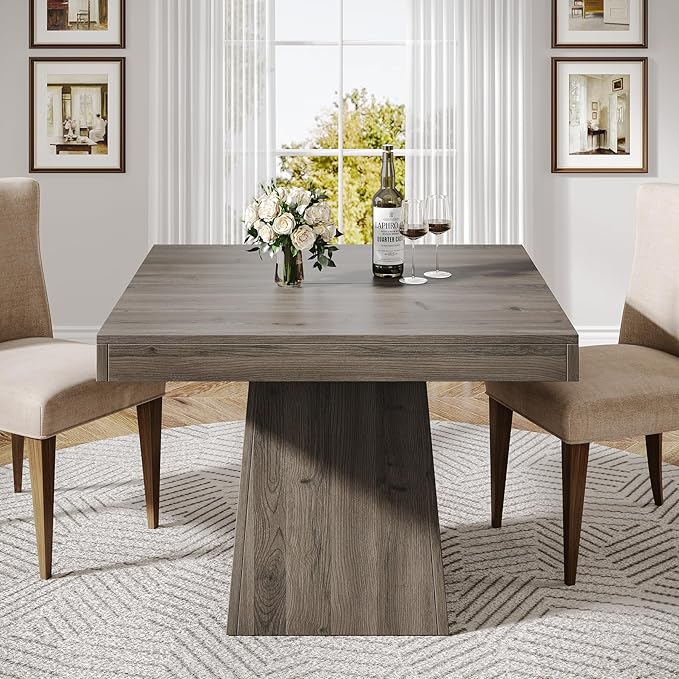 Tribesigns Square Dining Table for 4, 31.5-Inch Small Kitchen Table with Sturdy Pedestal Base, Farmhouse Dinner Table for Dining Room, Living Room, Kitchen, Light Gray