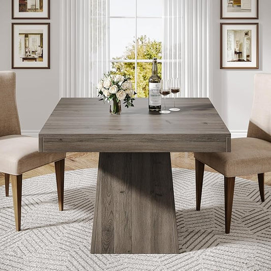 Tribesigns Square Dining Table for 4, 31.5-Inch Small Kitchen Table with Sturdy Pedestal Base, Farmhouse Dinner Table for Dining Room, Living Room, Kitchen, Light Gray