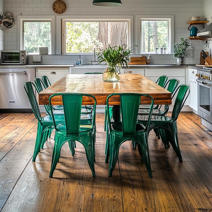 AC Pacific 18 Inch Seat Height Industrial Metal Dining Chairs, Stackable Kitchen or Bar Seat, Durable Modern Design, Versatile Accent Furniture, Set of 2, Green