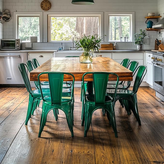 AC Pacific 18 Inch Seat Height Industrial Metal Dining Chairs, Stackable Kitchen or Bar Seat, Durable Modern Design, Versatile Accent Furniture, Set of 2, Green