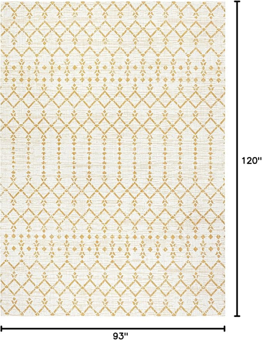 JONATHAN Y Moroccan Geometric Indoor Outdoor Area Rug 8X10 Cream/Yellow, Ourika Textured Weave for Backyard, Patio, Porch, Easy-Cleaning, High Traffic, Pet-Friendly, Non-Shedding (SMB108J-8)