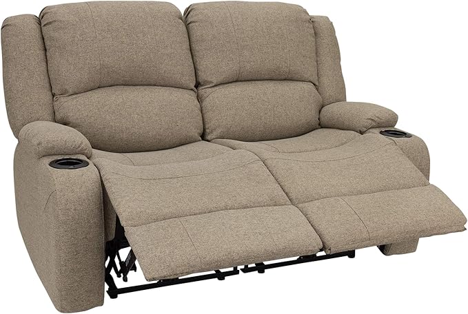 RecPro Charles Powered Double RV Wall Hugger Recliner Sofa | RV Loveseat | RV Furniture | Cloth (Oatmeal, 58")