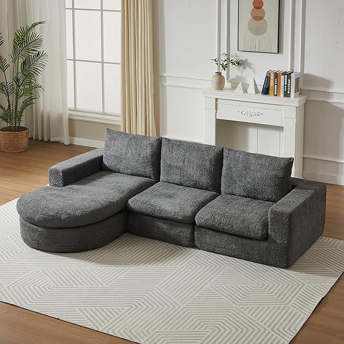 Boneless Sectional Sofa Couches with Chaise Lounge, Comfy Upholstered Compressed Cloud Sectional Sofa Floor Couch for Living Room Apartment,Deep Seat Sofa & Couches | Deep Seat, Wider Armrest, Free Combination
