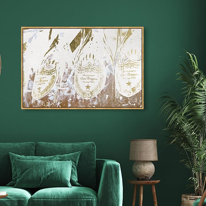 The Oliver Gal Artist Co. Drinks and Spirits Framed Wall Art Canvas Prints 'Champagne Showers' Champagne
