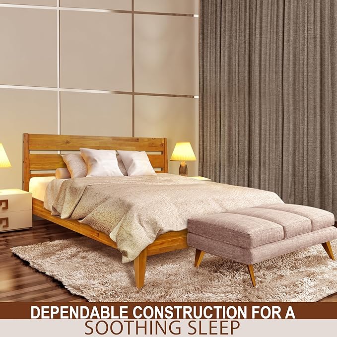 Acacia Emery Bed Frame with Headboard Solid Wood Platform Bed, King Size Bed Frame, Mid - Century Modern Wood Bed Compatible with All Mattresses, Easy Assembly, Non-Slip (Caramel, Queen)