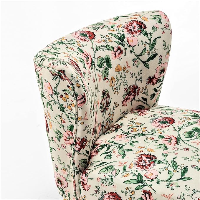 Thia Armless Accent Chair for Living Room, Elegant Seat with Nailhead Trim, Gold Metal Legs and Comfortable Curved Back, 28" D x 25" W x 29.5" H, 03 Floral Print