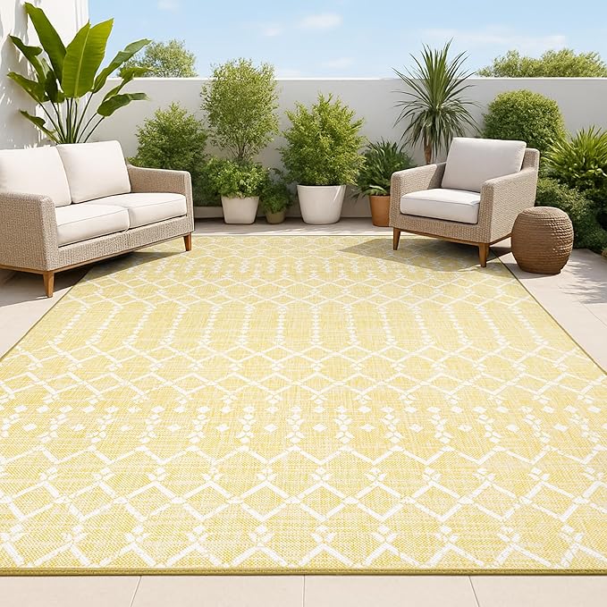 JONATHAN Y Moroccan Geometric Indoor Outdoor Area Rug 3X5 Yellow/Cream, Ourika Textured Weave for Backyard, Patio, Porch, Easy-Cleaning, High Traffic, Pet-Friendly, Non-Shedding (SMB108G-3)