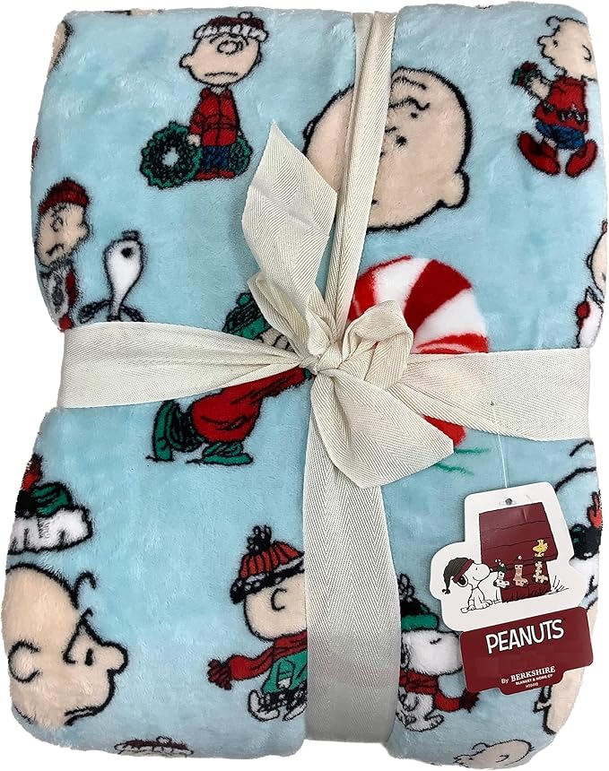 Berkshire Blanket & Home Co Peanuts Winter Blanket, Polyester (Light Blue - Characters Singing and Peppermint Snowball, Full/Queen)