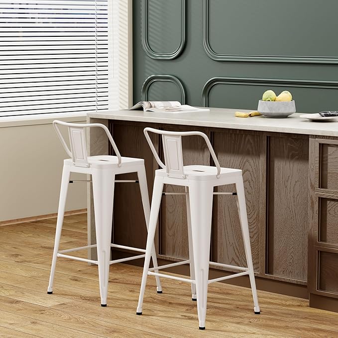 Tongli Metal Bar Stools Set of 2 Counter Stools Metal Bar Chairs Stools Counter Height Barstools Indoor Outdoor (Cream, 2PCS-24)