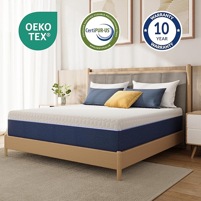 12 Inch Queen Mattress, Medium Plush Gel Memory Foam Mattress in a Box, Pressure Relief, Balanced Softness & Support, CertiPUR-US Certified, Fiberglass Free