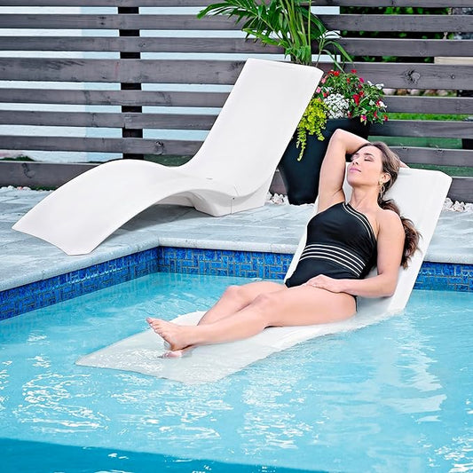 Step2 Vero Pool Lounger and Folding Adult Flip Seat Bundle, Outdoor/Indoor Waterproof Patio Furniture, Provides Back Support When Sitting, Made of Durable Plastic, White